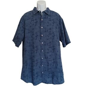 True Nation Big & Tall Blue Tonal Tropical Floral Short Sleeve Shirt Top